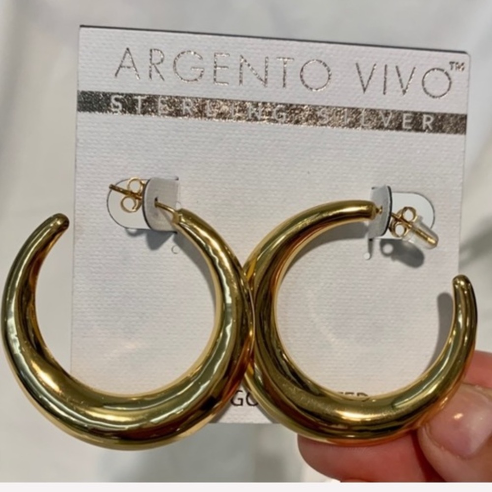 Argento Vivo Hoop Gold Earrings - Picture 2 of 7